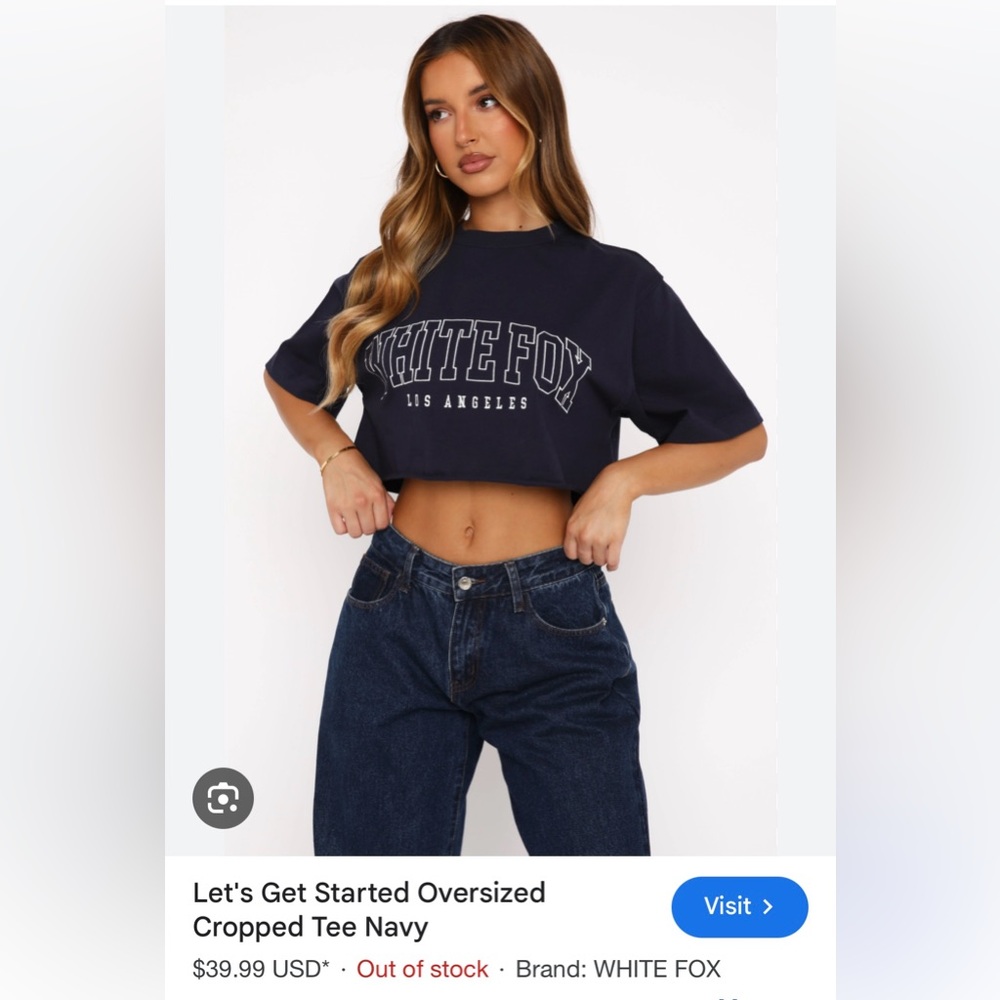 White Fox Let’s Get Started cropped tee, navy, s/m